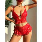 Red Love Valentine Day Lingerie Set featuring elegant red lace lingerie for romantic fashion