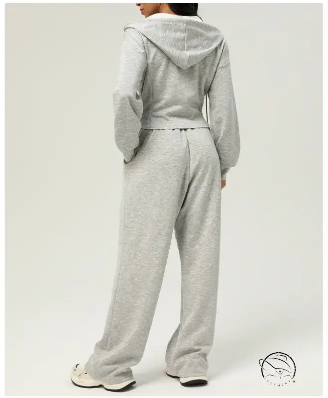 Gray hooded tracksuit in casual cardigan sweater style