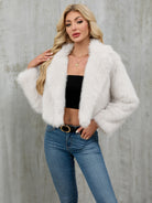 Langry faux fur cropped jacket with plush fluffy texture and wide collar
