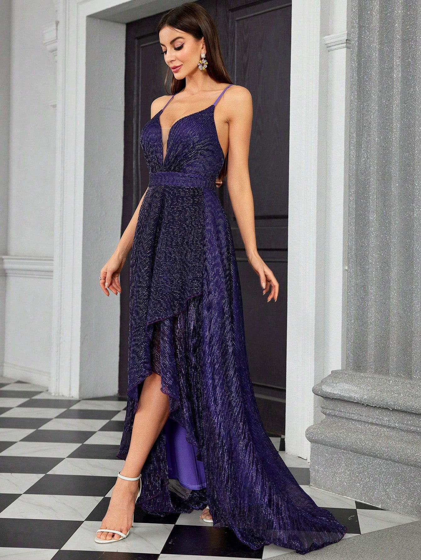 Elegant slim fit langry fashion evening gown in deep purple