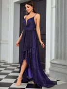 Elegant slim fit langry fashion evening gown in deep purple