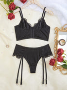 Elegant black lace lingerie set from Underwear Lace See Through Temptation Bra T Back Two Piece Set for fashion and ملابس enthusiasts
