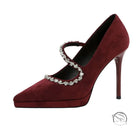 Cocktail Waterproof Platform Rhinestone Ankle Strap High Heel Pumps