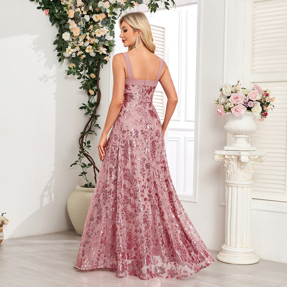 Dusty rose velvet evening gown with fitted bodice, a fashionable choice for ملابس