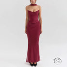 Burgundy strapless gown in high grade skinny sheath skirt set