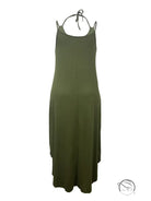 Vacation casual halter spaghetti straps dress in dark olive green
