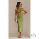 Stunning green langry fashion midi dress with slim fit slit