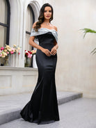 Elegant off-shoulder black gown from Langry, perfect for fashionable occasions