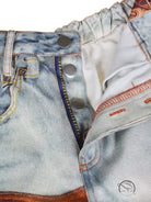 Casual dirty denim pants with light-washed jeans and button fly