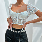 White floral lace crop top featured in Low Cut Lace Stitching Corset Vest fashion ملابس