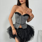 Langry fashion grey lace corset top with black tulle skirt