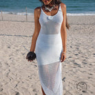 Stunning beach cover up maxi dress in white crochet mesh pattern