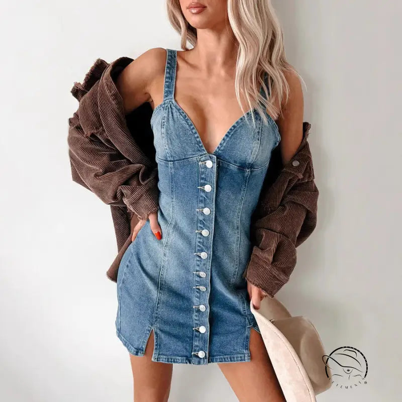 Stunning retro denim dress with button-down design