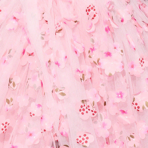 Pink floral-patterned fabric on elegant square collar Bohemian evening dress