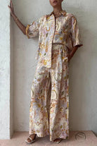 Summer casual printed pajama set for women loose two-piece fashion