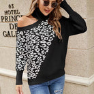 Langry fashion leopard print off-the-shoulder sweater with high neck