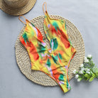 Yellow tie-dye one-piece swimsuit for women, perfect for fashion-forward ملابس choices