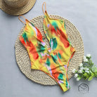 Yellow tie-dye one piece swimsuit women bikini