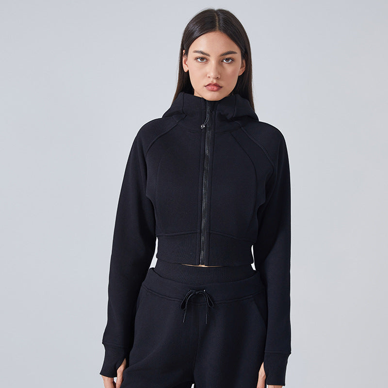 Black cropped zip-up hoodie and sweatpants from Autumn Winter fashion collection for women