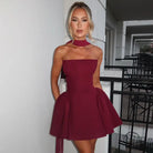 Stunning burgundy strapless mini dress in langry fashion ملابس