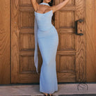 Light blue strapless gown in high grade skinny sheath skirt set