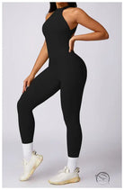 Black langry high-neck yoga jumpsuit with shoulder cutouts, fashion ملابس