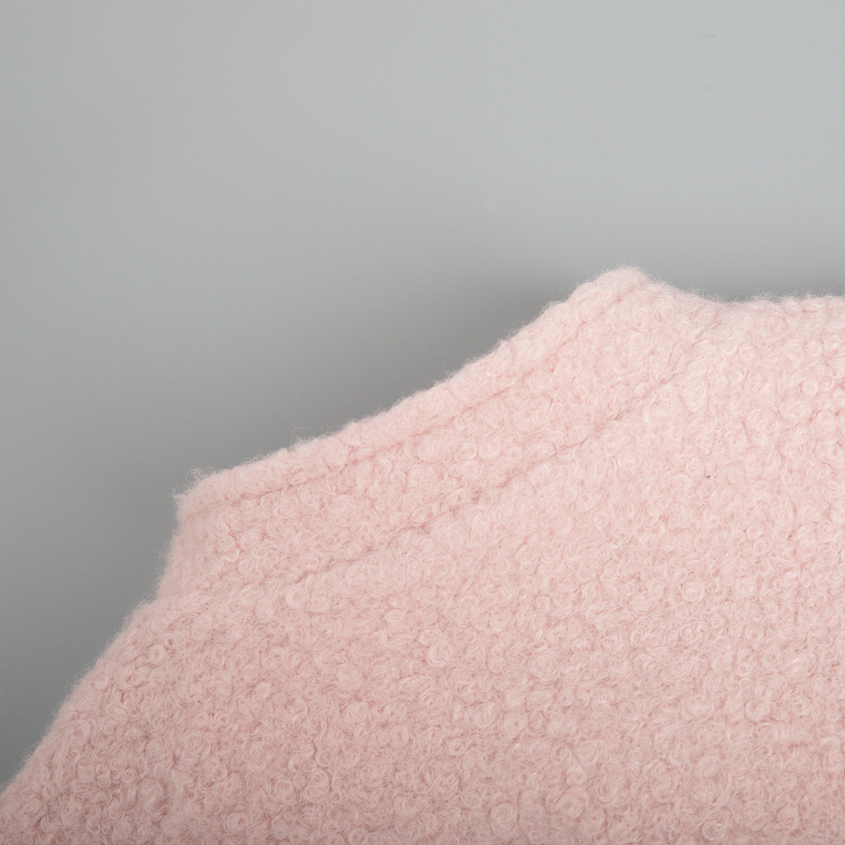 Pink short furry sweater neckline detail in the Pink Short Furry Coat product image