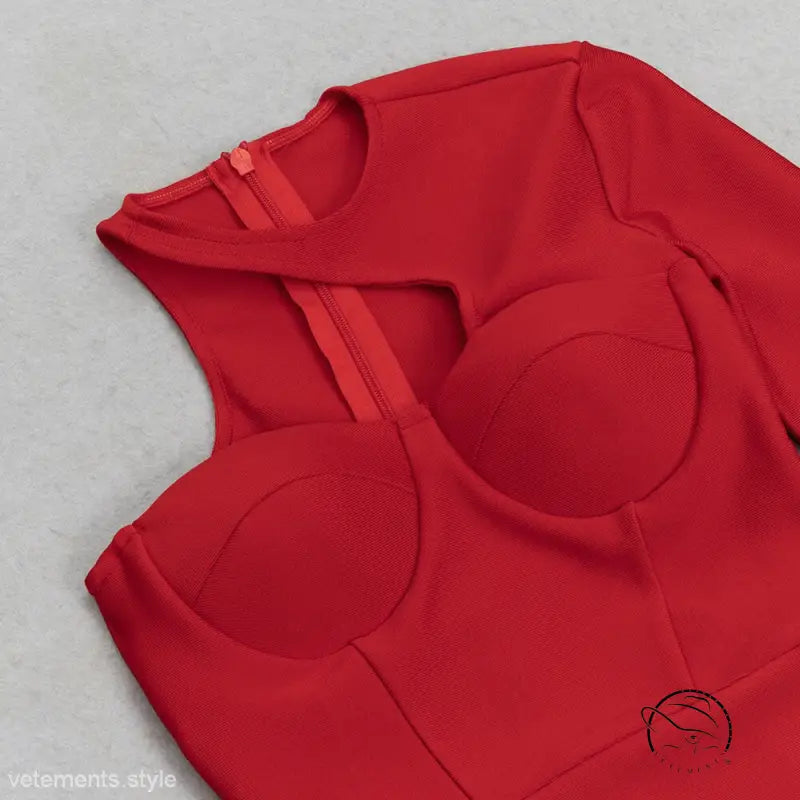 Vibrant red sexy evening slim fit dress with back zipper detail