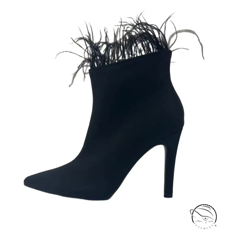 Stitching Feather Side Zipper Autumn Elegant Boots