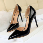 Langry fashion black patent leather stiletto heel pumps with pointed toes