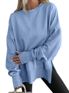 Langry fashion light blue casual loose round neck pullover sweatshirt