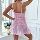 Lavender lace summer dress with ruffled hem, thin straps, langry fashion ملابس