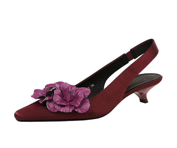 High Grade Floral Pointed Mid Heel Sandals