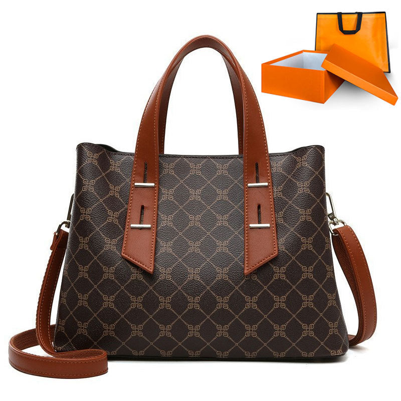 Langry high grade soft leather handbag in brown tan pattern with silver hardware