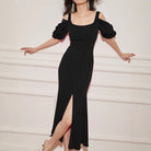 Elegant black off-the-shoulder dress from Langry, ideal for fashion-forward ملابس lovers