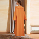Langry fashion orange abaya with high collar, long sleeves, V-neck embroidery