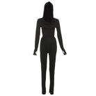 Elegant backless hooded hip raise skinny jumpsuit in black langry fashion