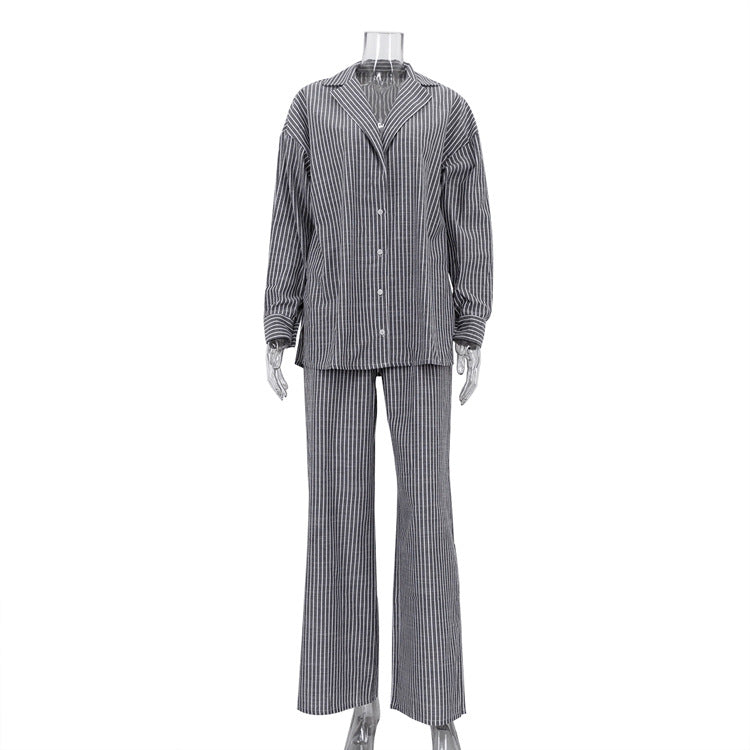 Langry fashion striped pajama set with button-up shirt and wide-leg pants