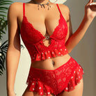Red Love Valentine Day Lingerie Set featuring elegant red lace lingerie for fashionable ملابس