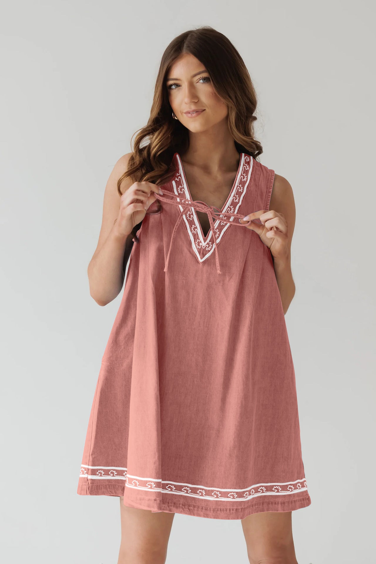 Sleeveless pink embroidered dress from Beautiful Embroidered Vest Denim Dress fashion ملابس
