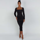 Black long-sleeved square-neck midi dress from the Elegant Evening Midi Dress collection