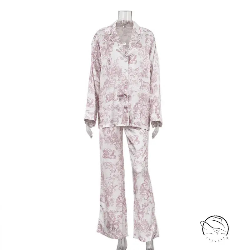 Pink paisley langry fashion pajama set with button-down top and trousers