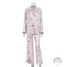 Pink paisley langry fashion pajama set with button-down top and trousers