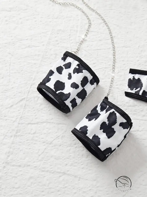 Underwear Cow Leopard Halloween Character Cosplay Clothes Hollow out Cutout Backless Halter Set