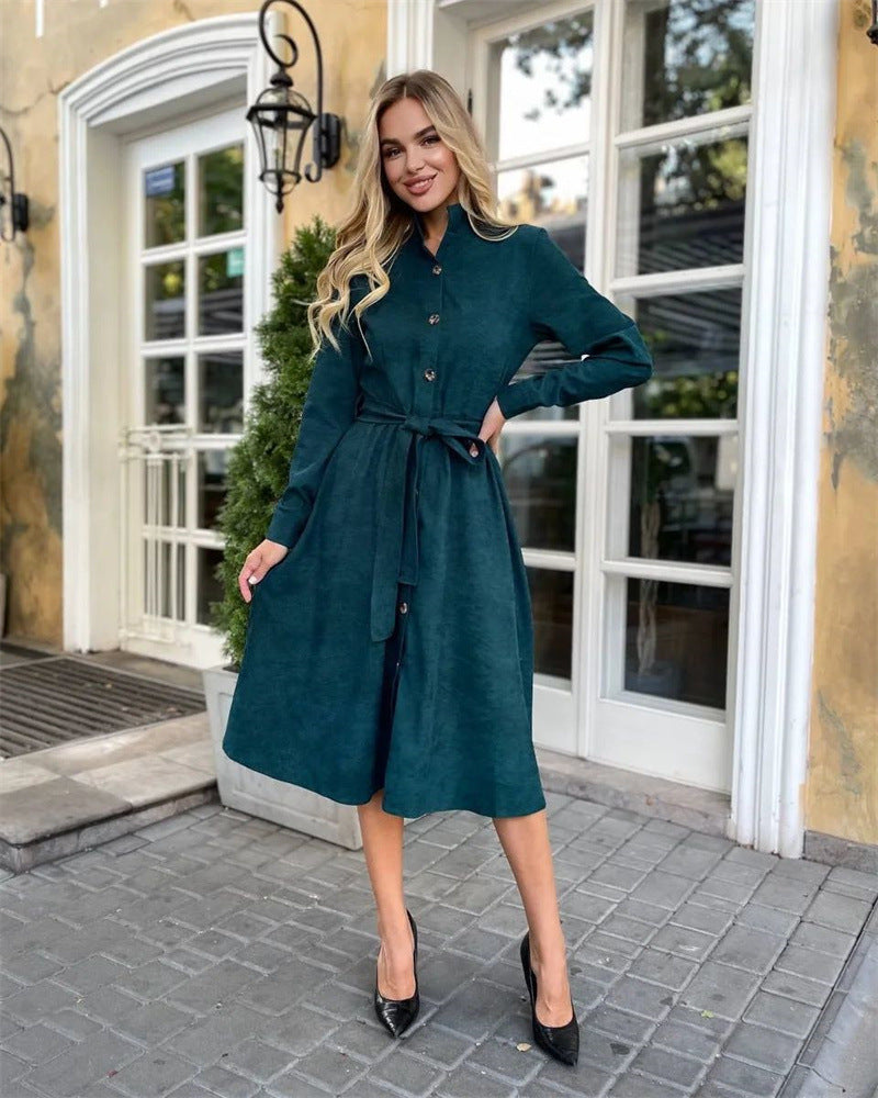 Elegant green belted dress showcasing the elegant daily dress for sophisticated style