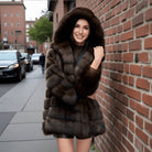 Luxurious dark brown faux fur Langry hooded coat