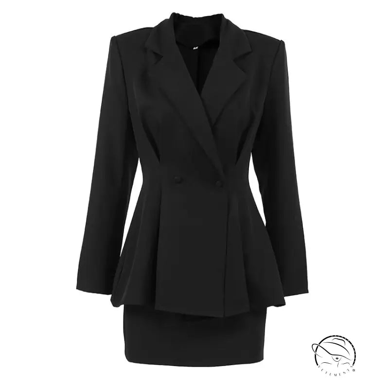 Langry black double-breasted blazer with peplum hem in elegant fashion set