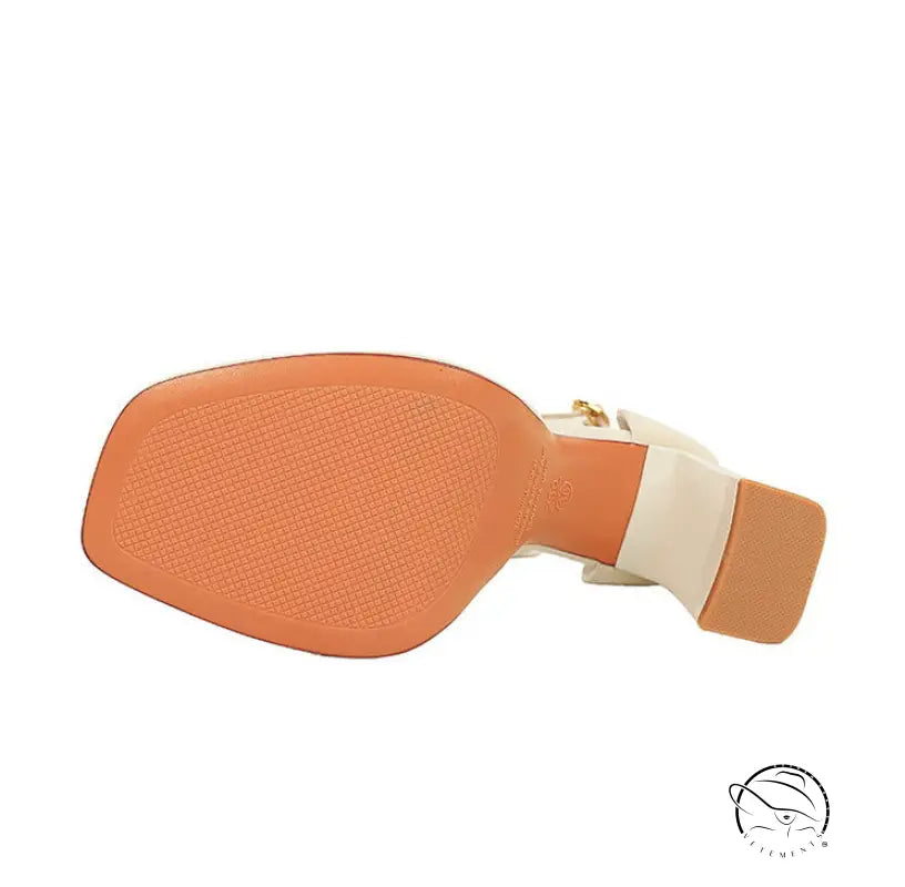 Strap super high heel orange and white leather ankle strap sandal with gold buckle