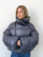 Gray Cotton Padded Jacket with high collar, ideal for stylish winter fashion