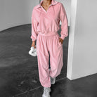 Gentle pink knitted velvet loungewear set by Langry fashion